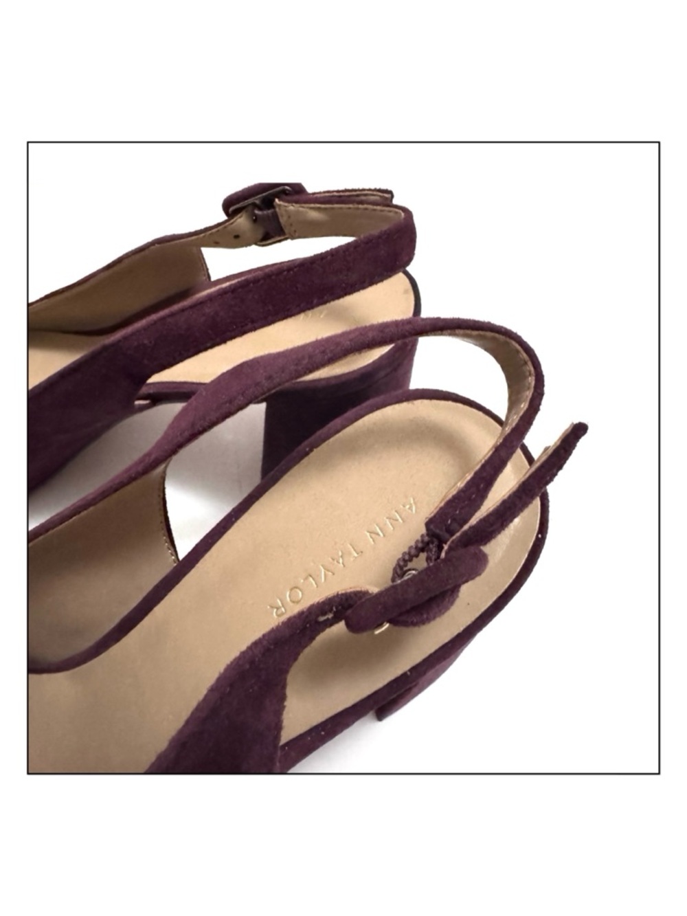 Ann Taylor Brielle Suede Block Heel Slingback Pump in Dark Plum Kiss 9.5 - Picture 7 of 12